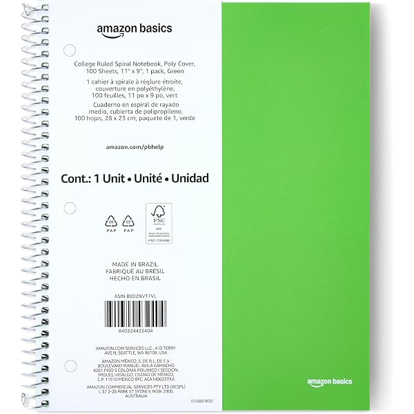 Amazon.com : Amazon Basics College-Ruled Spiral Notebook, Poly